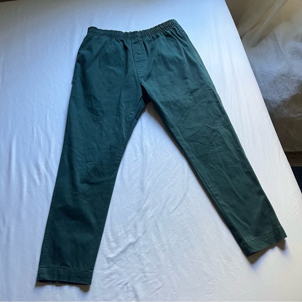 COMMONWEALTH forest green‎ cotton elastic waist tapered slim leg cropped pants